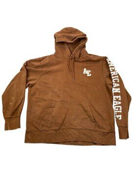 American Eagle Men's Hoodie Sweatshirt Large Brown Pullover Classic Casual